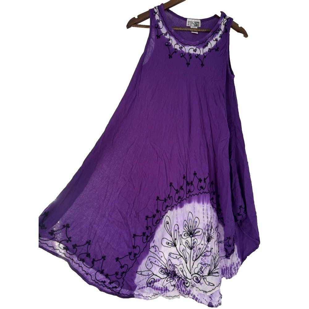 Summer Sun Dress Umbrella Tie Dye flowers Beach Resort Hippie Vacation cover  up